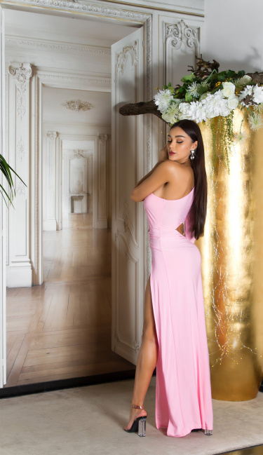 een-arm gala jurk met uitsparingen roze